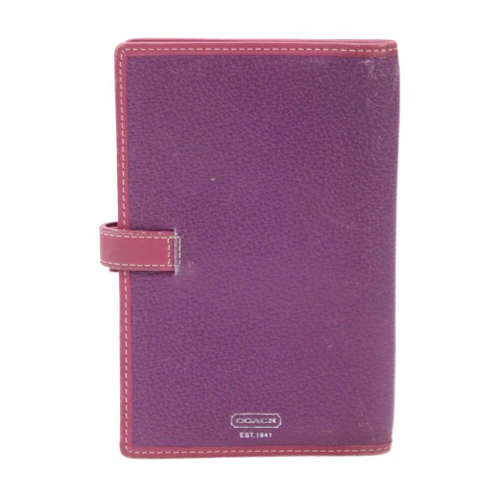 Coach Womens Leather Snapped Buttoned Check Book Cover Purple Pink